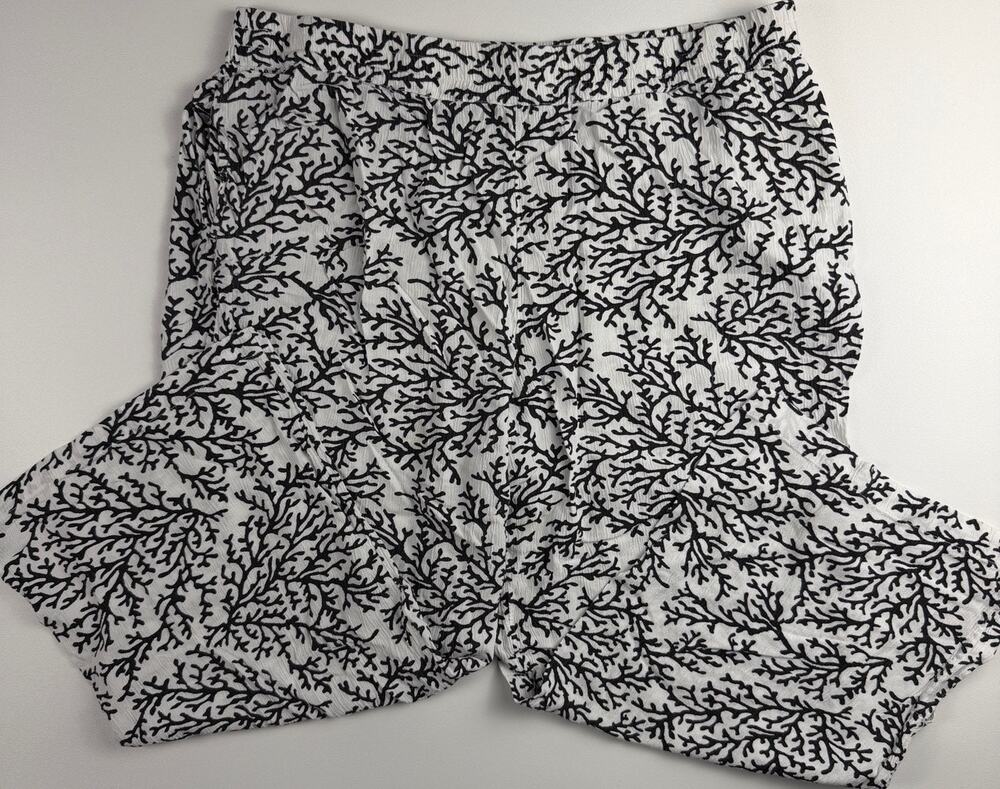d&co Beach Womens Large Wide Leg Pants Black White Coral Print Pull On